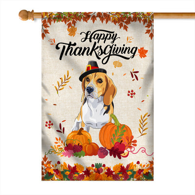 Happy Thanksgiving Funny Beagle Flag Fall Pumpkin Farmhouse Autumn Thanksgiving Flag | Teecentury.com