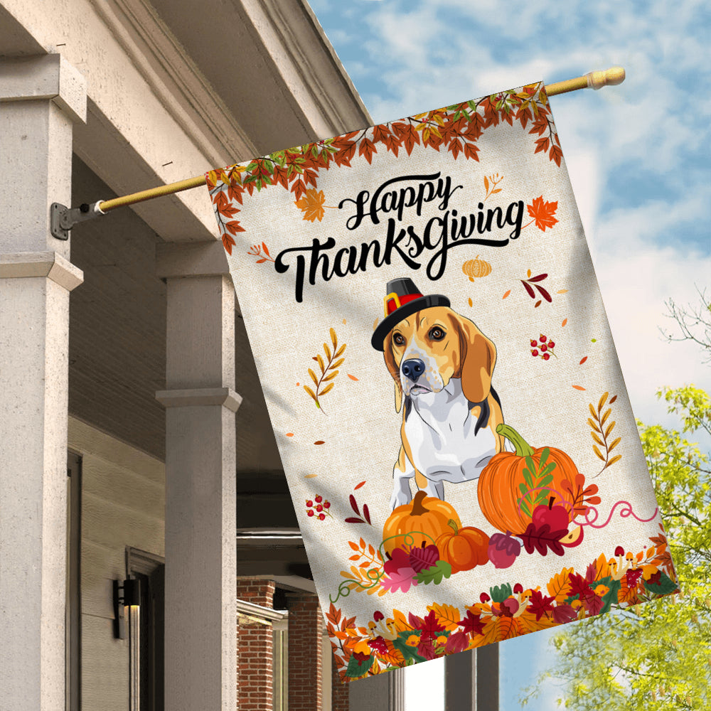 Happy Thanksgiving Funny Beagle Flag Fall Pumpkin Farmhouse Autumn Thanksgiving Flag | Teecentury.com