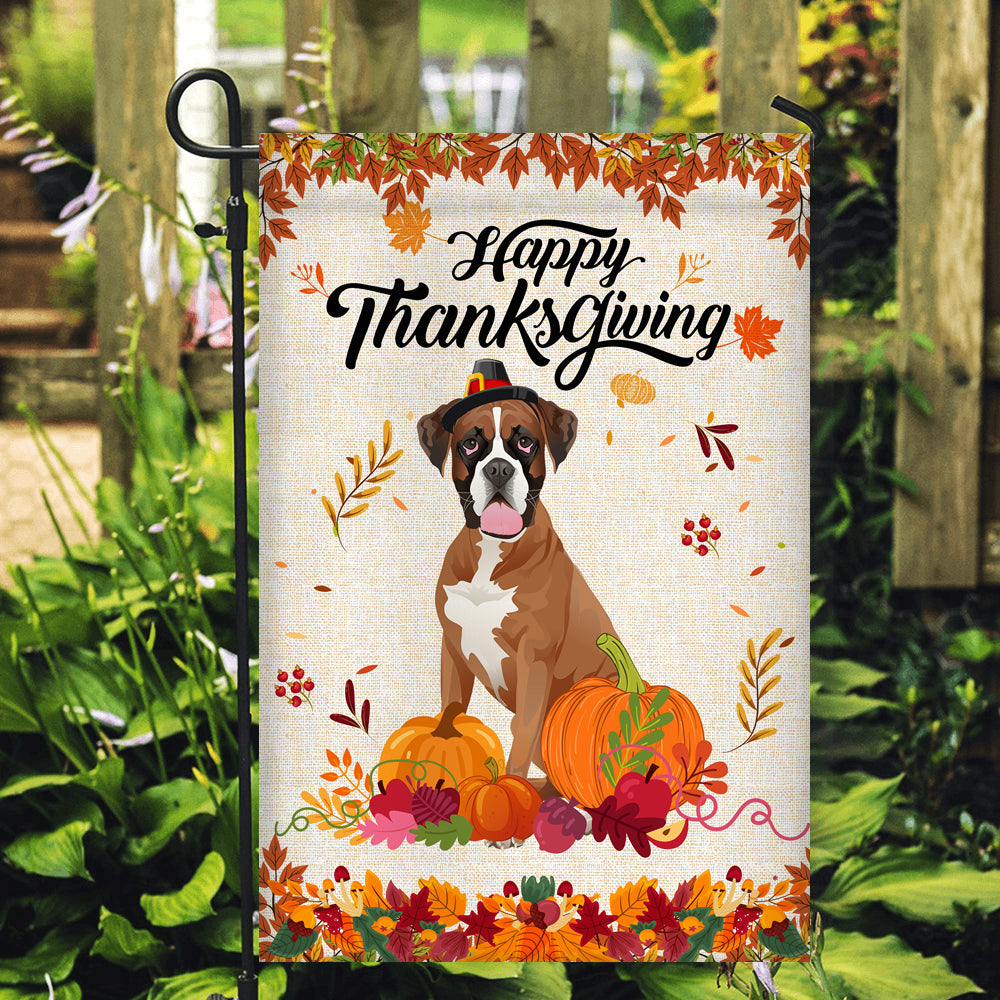 Happy Thanksgiving Funny Boxer Flag Fall Pumpkin Farmhouse Autumn Thanksgiving Flag | Teecentury.com