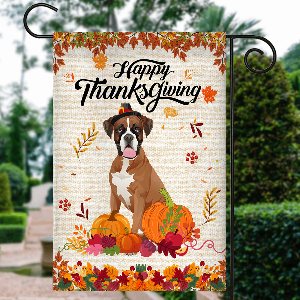 Happy Thanksgiving Funny Boxer Flag Fall Pumpkin Farmhouse Autumn Thanksgiving Flag | Teecentury.com