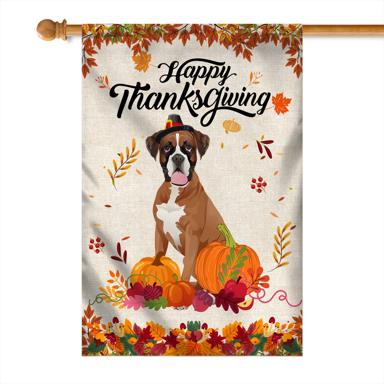 Happy Thanksgiving Funny Boxer Flag Fall Pumpkin Farmhouse Autumn Thanksgiving Flag | Teecentury.com