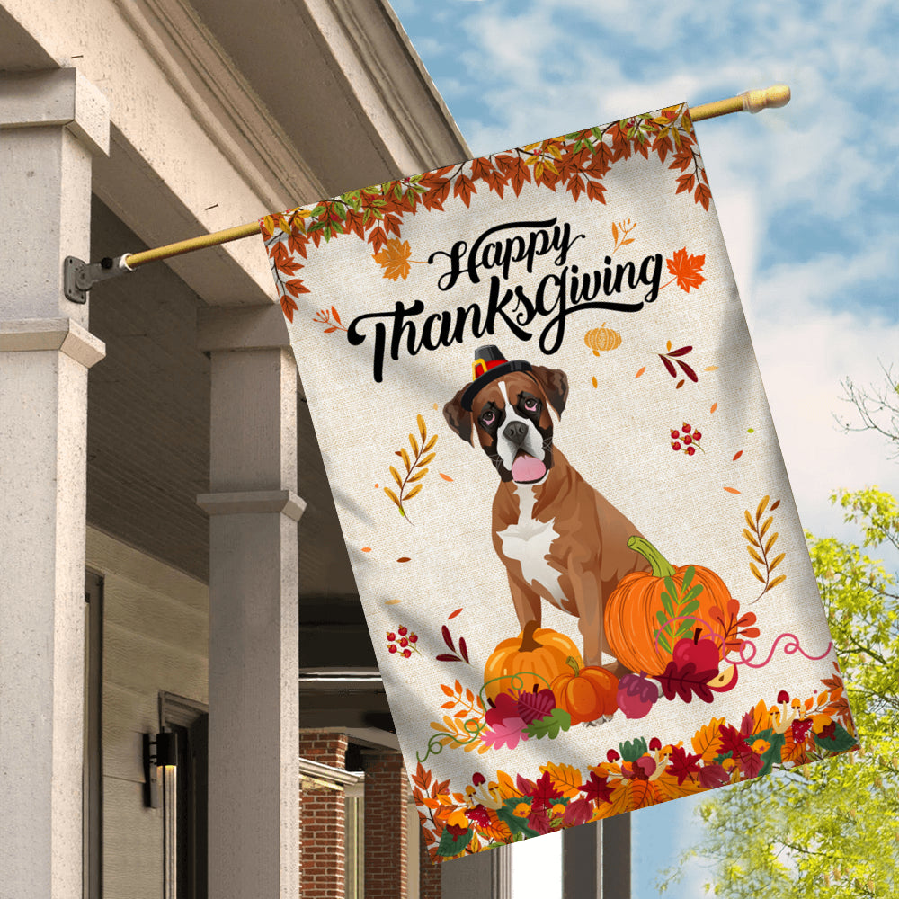 Happy Thanksgiving Funny Boxer Flag Fall Pumpkin Farmhouse Autumn Thanksgiving Flag | Teecentury.com