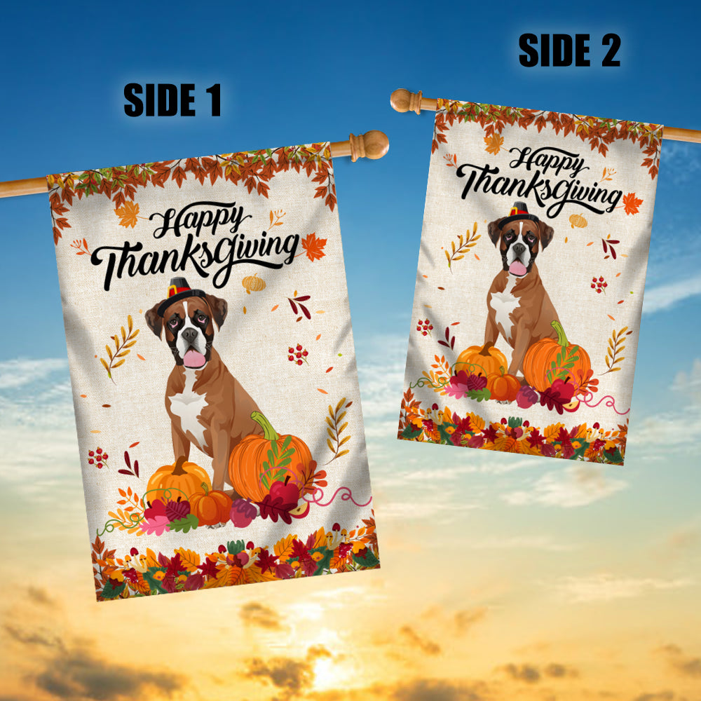 Happy Thanksgiving Funny Boxer Flag Fall Pumpkin Farmhouse Autumn Thanksgiving Flag | Teecentury.com