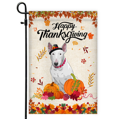 Happy Thanksgiving Funny Bull Terrier Flag Fall Pumpkin Farmhouse Autumn Thanksgiving Flag | Teecentury.com