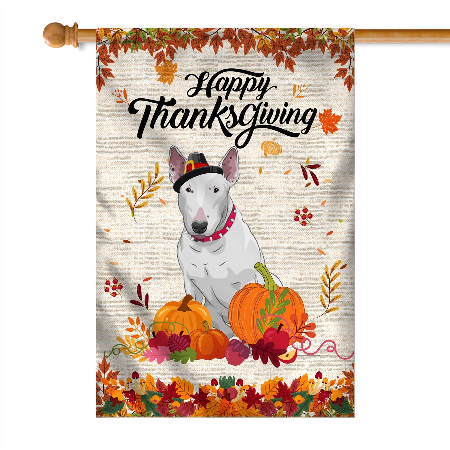 Happy Thanksgiving Funny Bull Terrier Flag Fall Pumpkin Farmhouse Autumn Thanksgiving Flag | Teecentury.com
