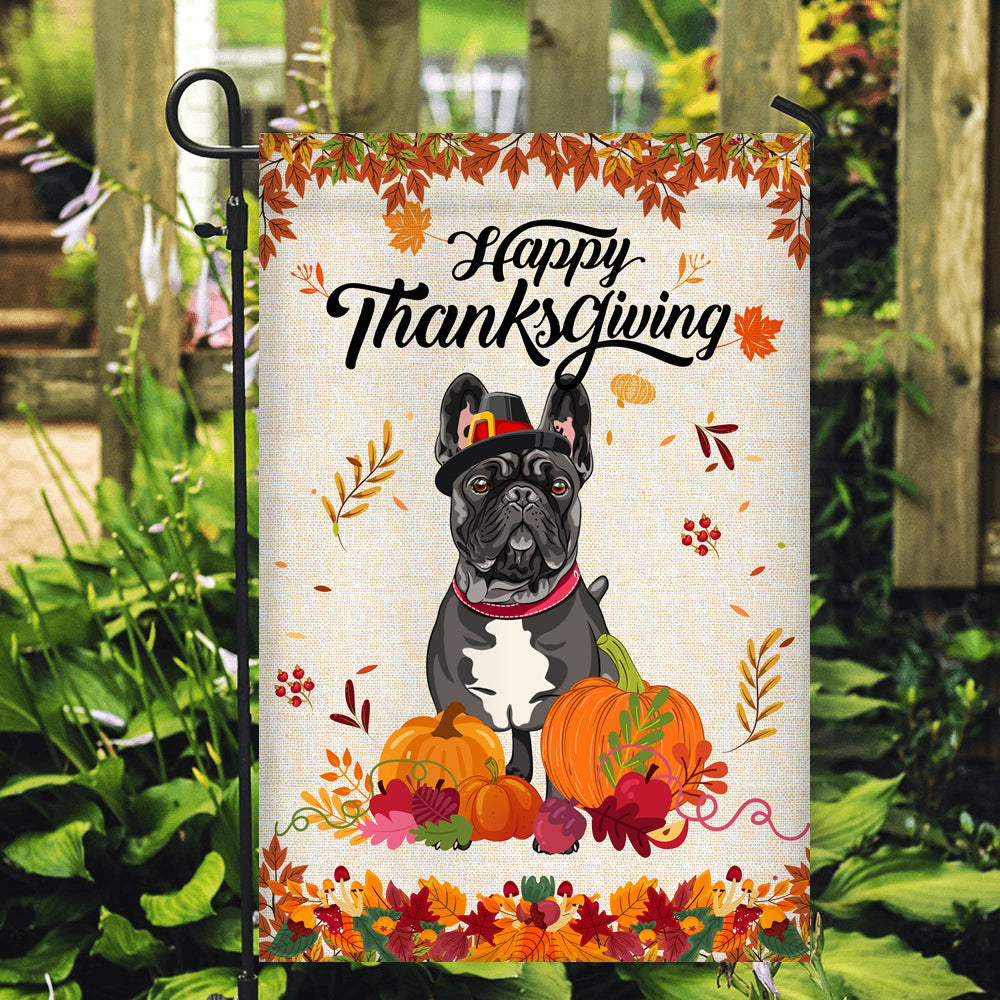Happy Thanksgiving Funny French Bulldog Flag Fall Pumpkin Farmhouse Autumn Thanksgiving Flag | Teecentury.com