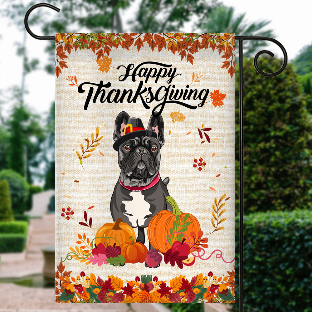 Happy Thanksgiving Funny French Bulldog Flag Fall Pumpkin Farmhouse Autumn Thanksgiving Flag | Teecentury.com