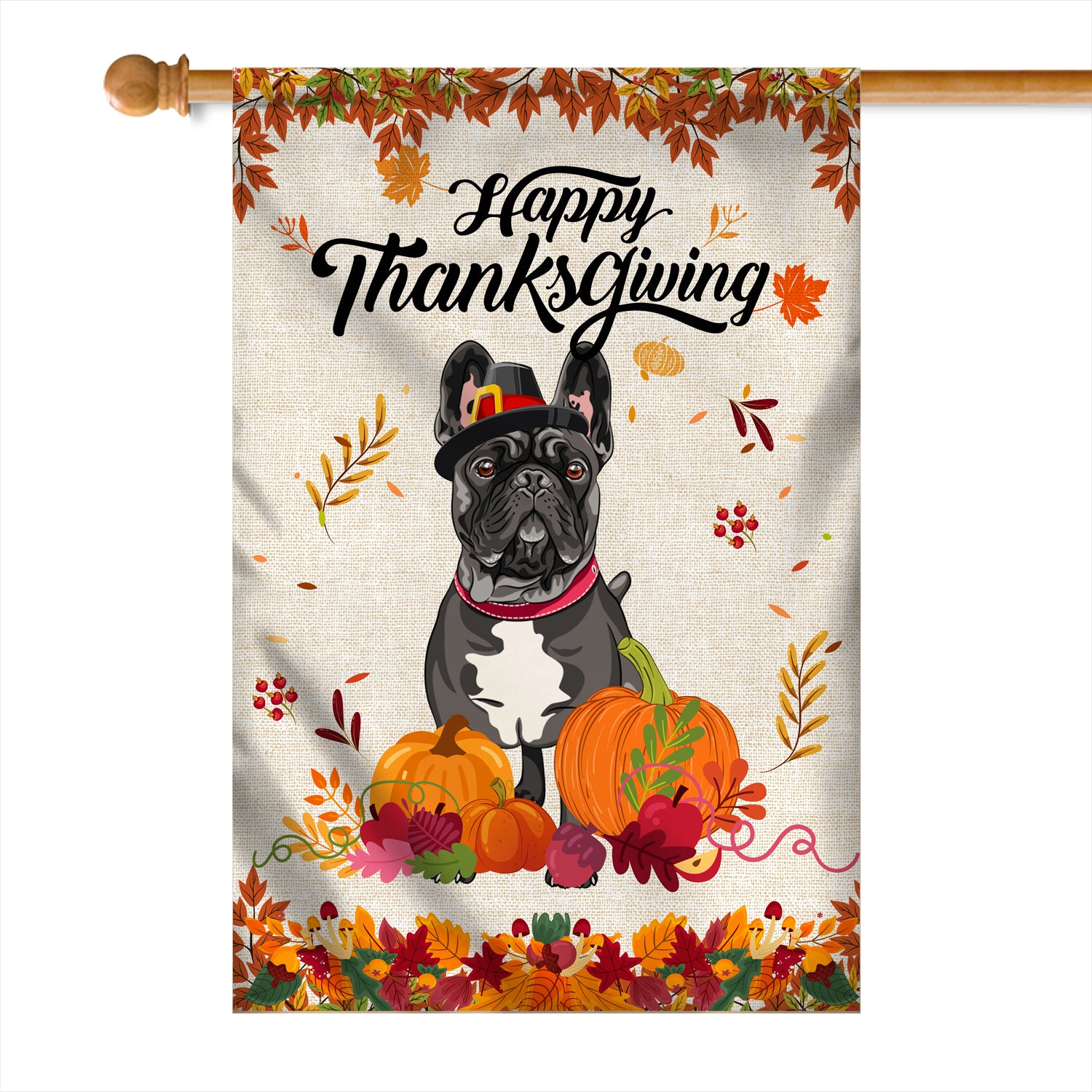 Happy Thanksgiving Funny French Bulldog Flag Fall Pumpkin Farmhouse Autumn Thanksgiving Flag | Teecentury.com