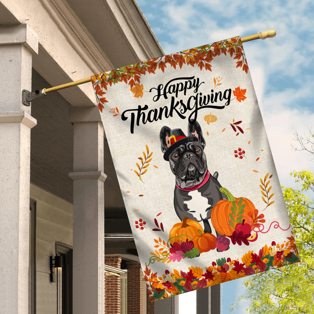 Happy Thanksgiving Funny French Bulldog Flag Fall Pumpkin Farmhouse Autumn Thanksgiving Flag | Teecentury.com