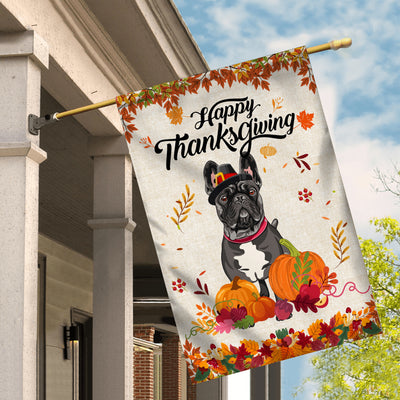 Happy Thanksgiving Funny French Bulldog Flag Fall Pumpkin Farmhouse Autumn Thanksgiving Flag | Teecentury.com