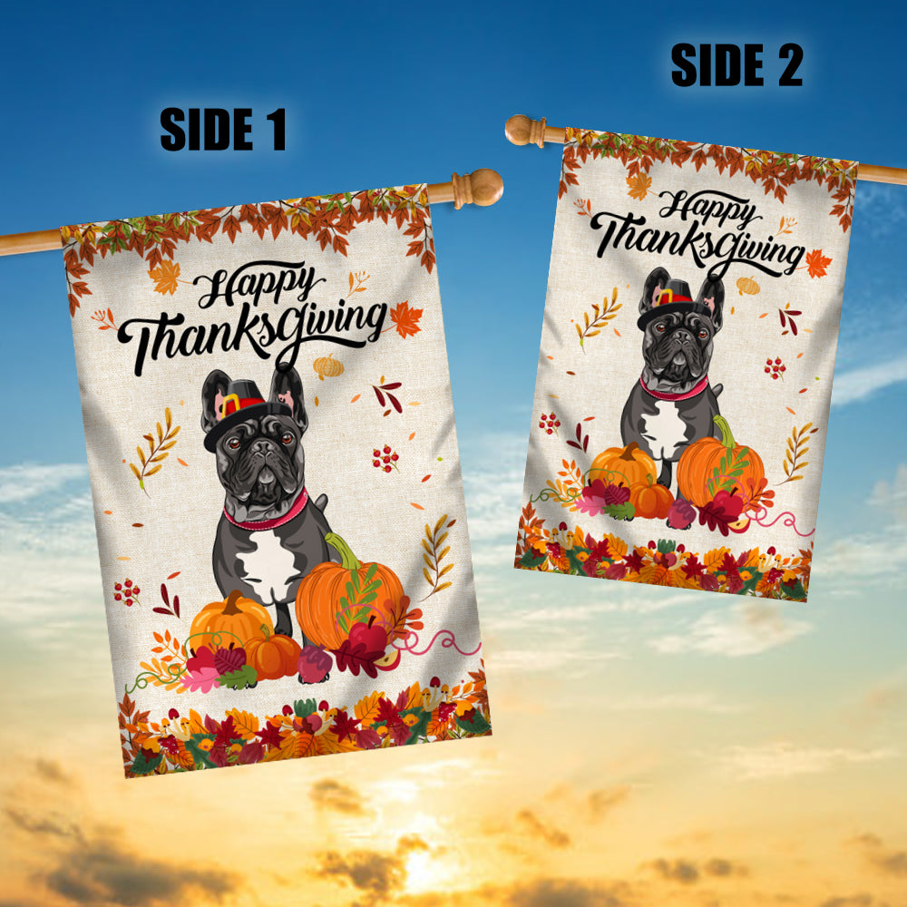 Happy Thanksgiving Funny French Bulldog Flag Fall Pumpkin Farmhouse Autumn Thanksgiving Flag | Teecentury.com