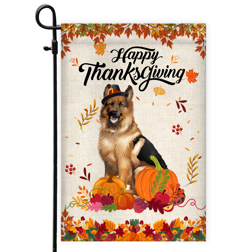 Happy Thanksgiving Funny German Shepherd Flag Fall Pumpkin Farmhouse Autumn Thanksgiving Flag | Teecentury.com