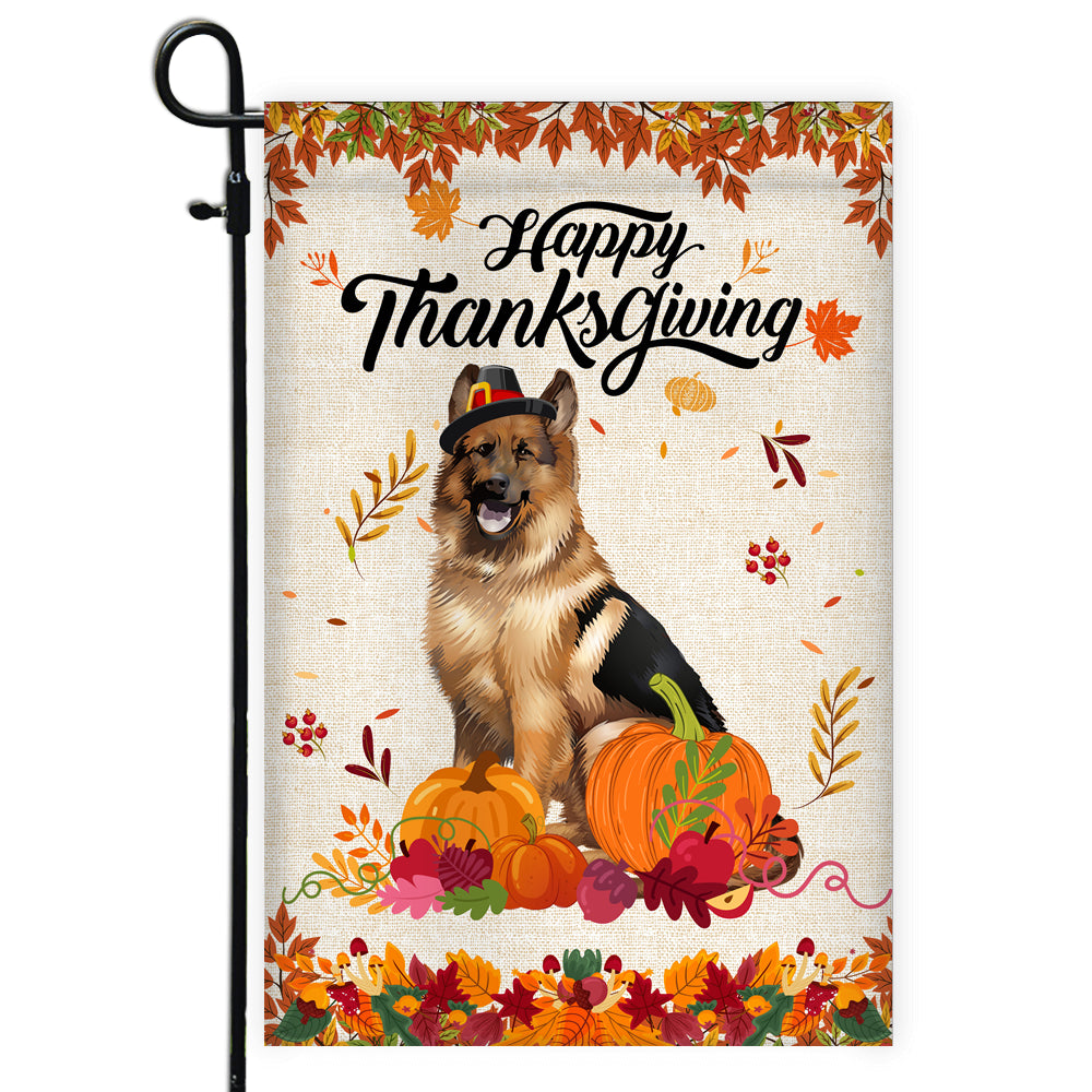 Happy Thanksgiving Funny German Shepherd Flag Fall Pumpkin Farmhouse Autumn Thanksgiving Flag | Teecentury.com