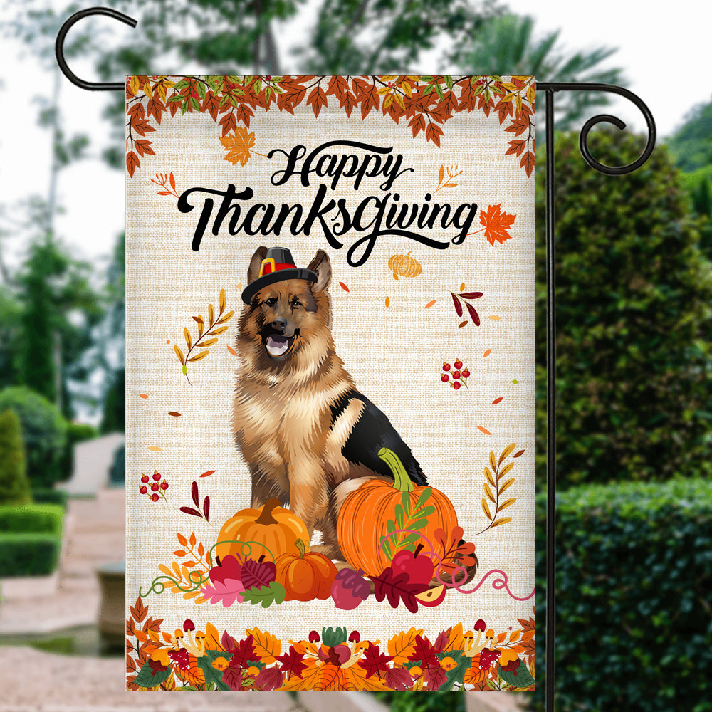 Happy Thanksgiving Funny German Shepherd Flag Fall Pumpkin Farmhouse Autumn Thanksgiving Flag | Teecentury.com