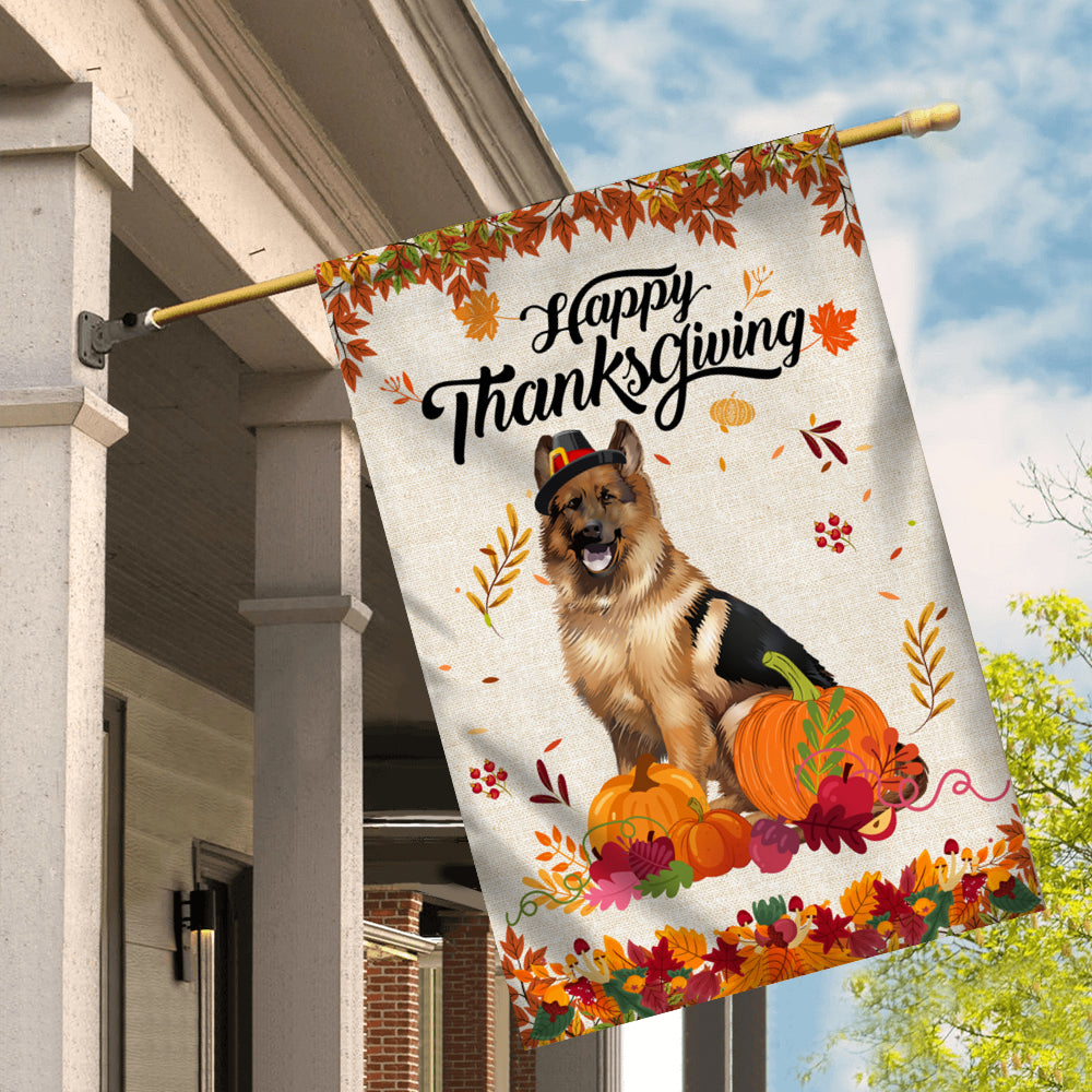 Happy Thanksgiving Funny German Shepherd Flag Fall Pumpkin Farmhouse Autumn Thanksgiving Flag | Teecentury.com