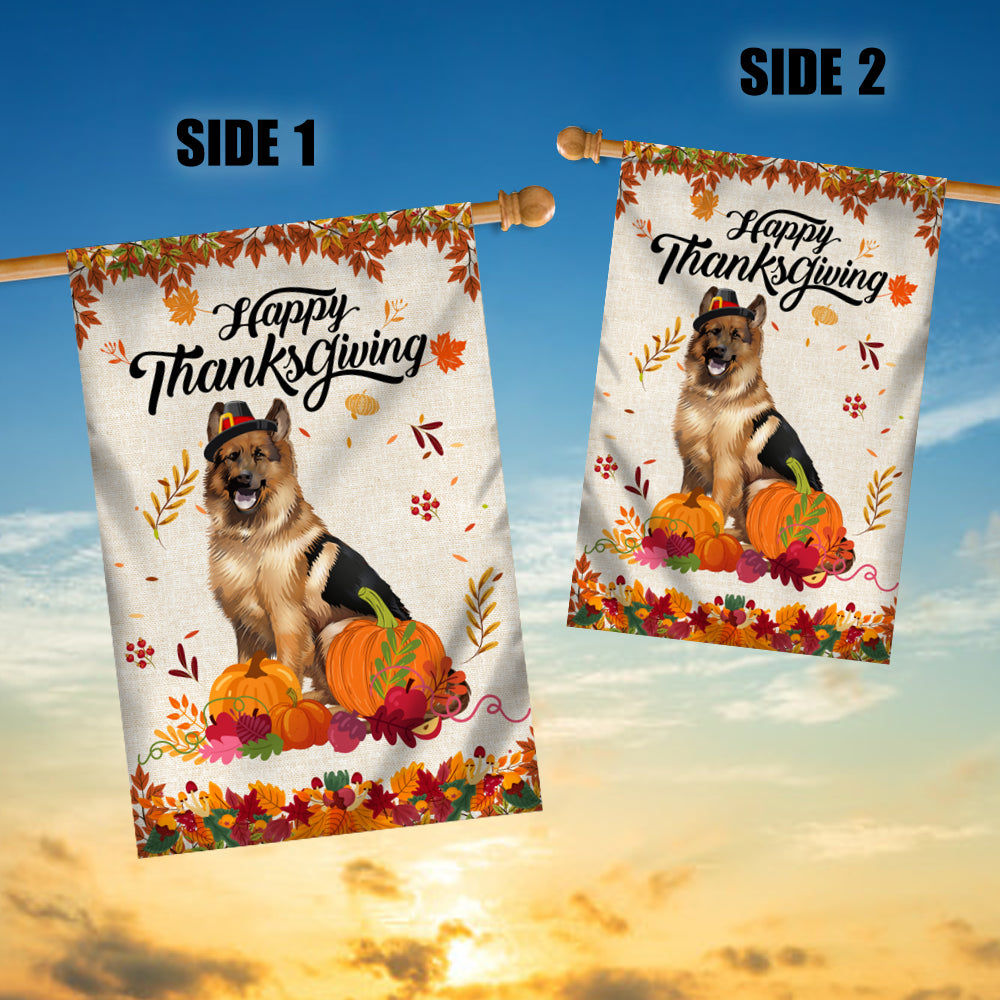 Happy Thanksgiving Funny German Shepherd Flag Fall Pumpkin Farmhouse Autumn Thanksgiving Flag | Teecentury.com