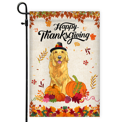 Happy Thanksgiving Funny Golden Retriever Flag Fall Pumpkin Farmhouse Autumn Thanksgiving Flag | Teecentury.com