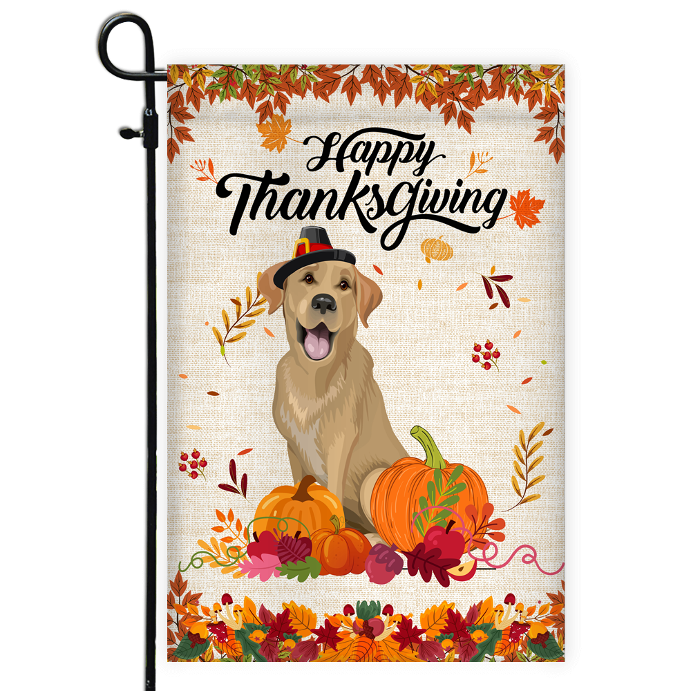 Happy Thanksgiving Funny Labrador Flag Fall Pumpkin Farmhouse Autumn Thanksgiving Flag | Teecentury.com