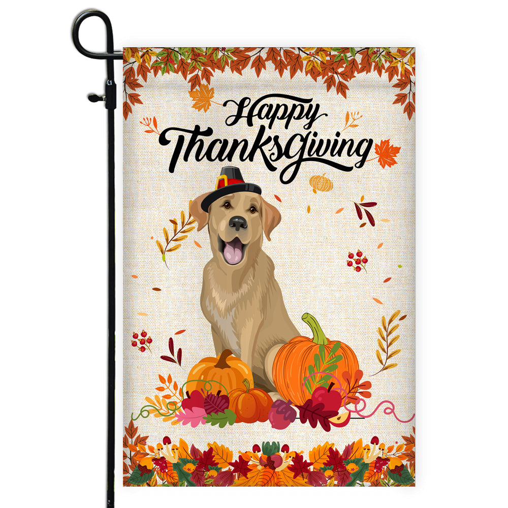 Happy Thanksgiving Funny Labrador Flag Fall Pumpkin Farmhouse Autumn Thanksgiving Flag | Teecentury.com