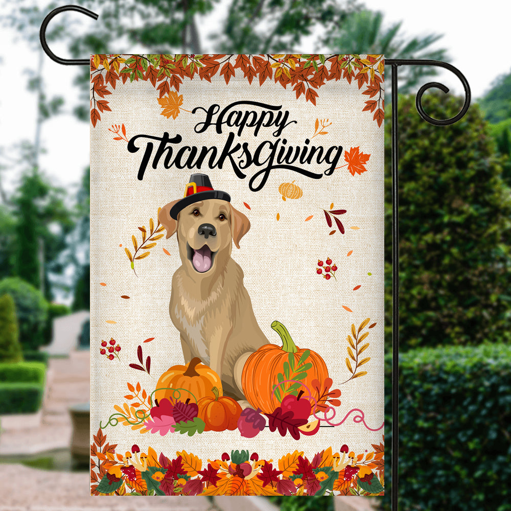 Happy Thanksgiving Funny Labrador Flag Fall Pumpkin Farmhouse Autumn Thanksgiving Flag | Teecentury.com