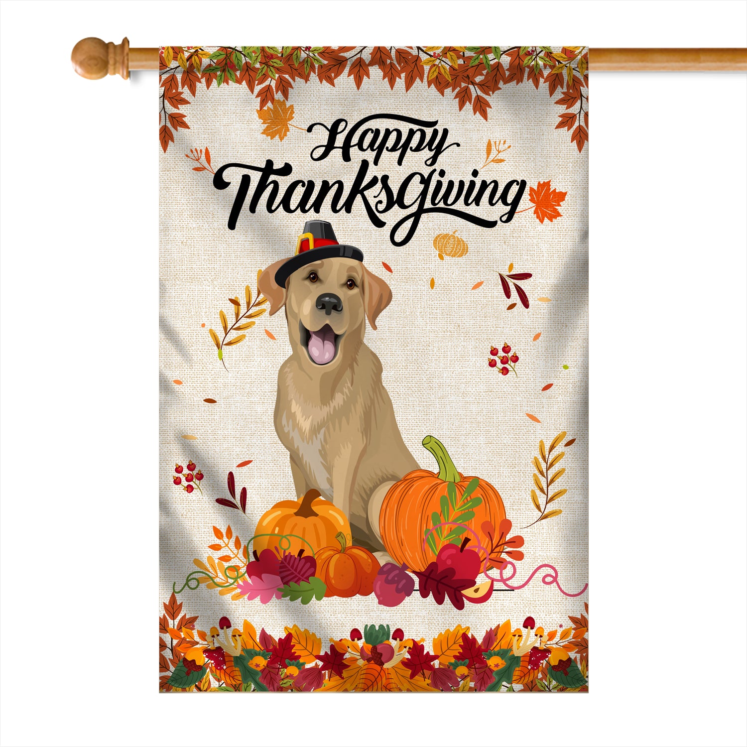 Happy Thanksgiving Funny Labrador Flag Fall Pumpkin Farmhouse Autumn Thanksgiving Flag | Teecentury.com