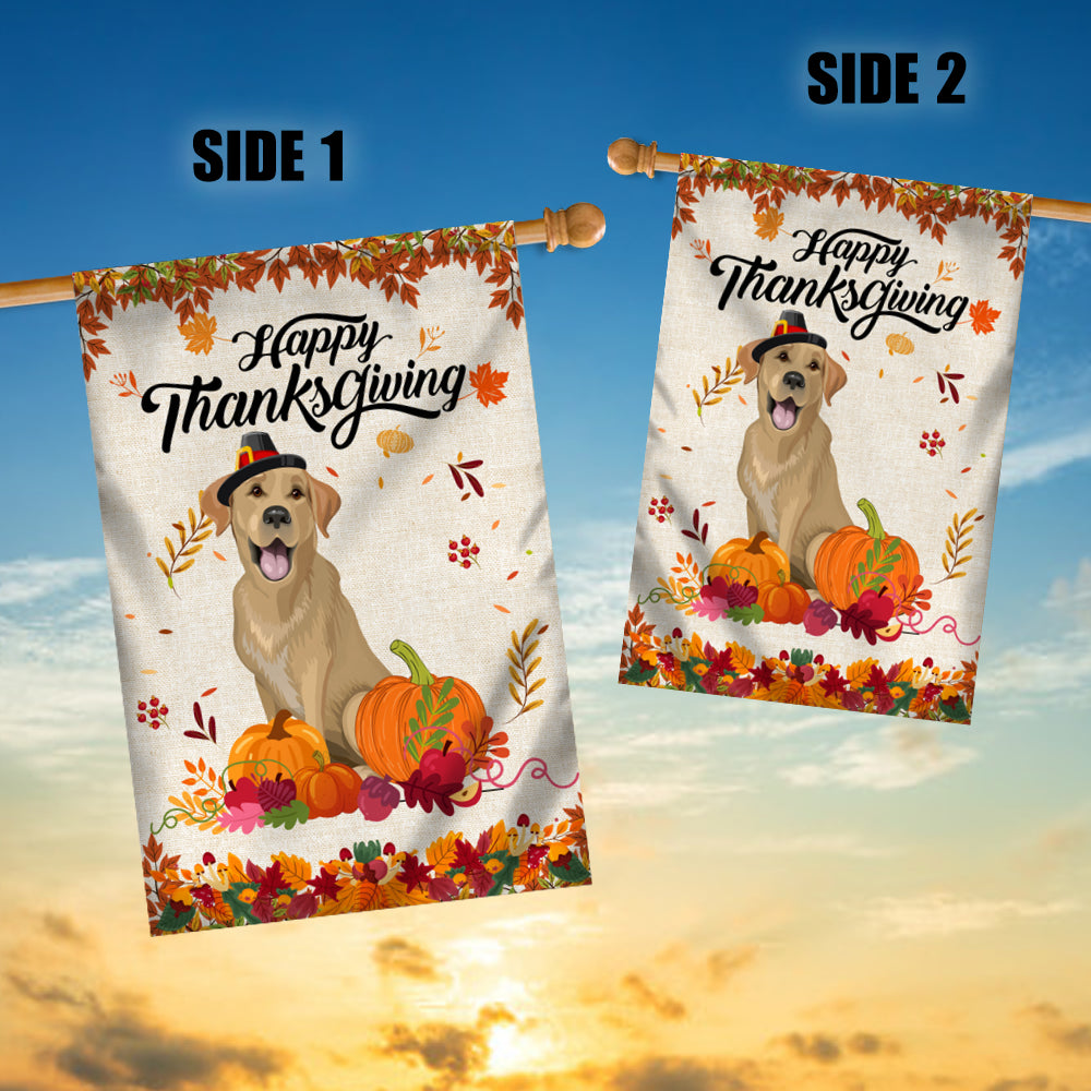 Happy Thanksgiving Funny Labrador Flag Fall Pumpkin Farmhouse Autumn Thanksgiving Flag | Teecentury.com