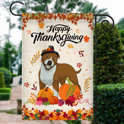 Happy Thanksgiving Funny Pitbull Flag Fall Pumpkin Farmhouse Autumn Thanksgiving Flag | Teecentury.com