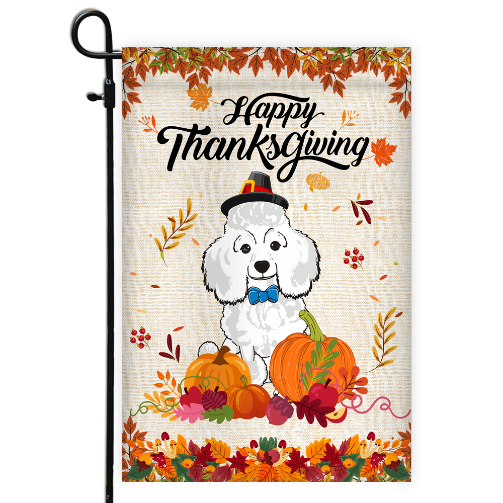 Happy Thanksgiving Funny Poodle Flag Fall Pumpkin Farmhouse Autumn Thanksgiving Flag | Teecentury.com