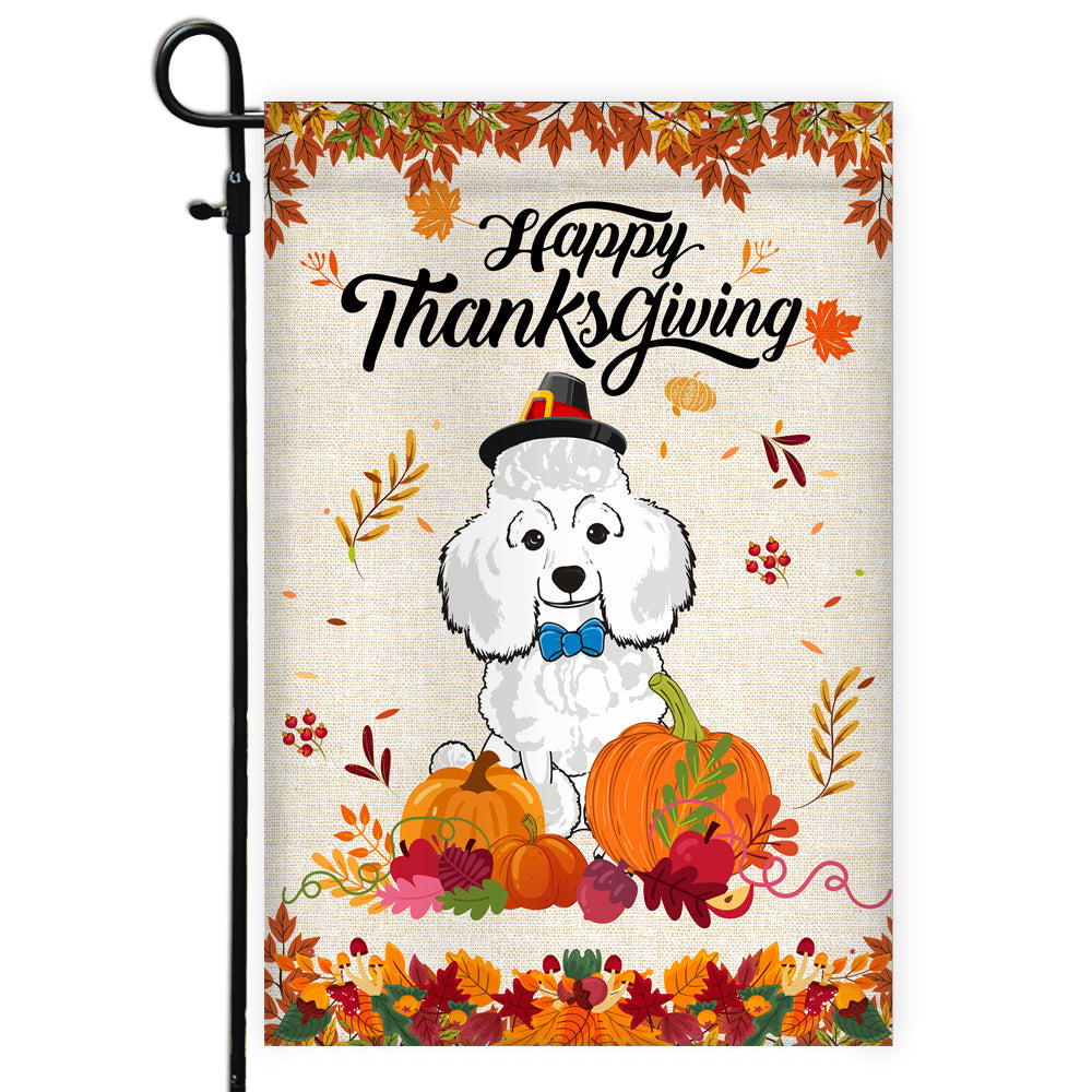 Happy Thanksgiving Funny Poodle Flag Fall Pumpkin Farmhouse Autumn Thanksgiving Flag | Teecentury.com