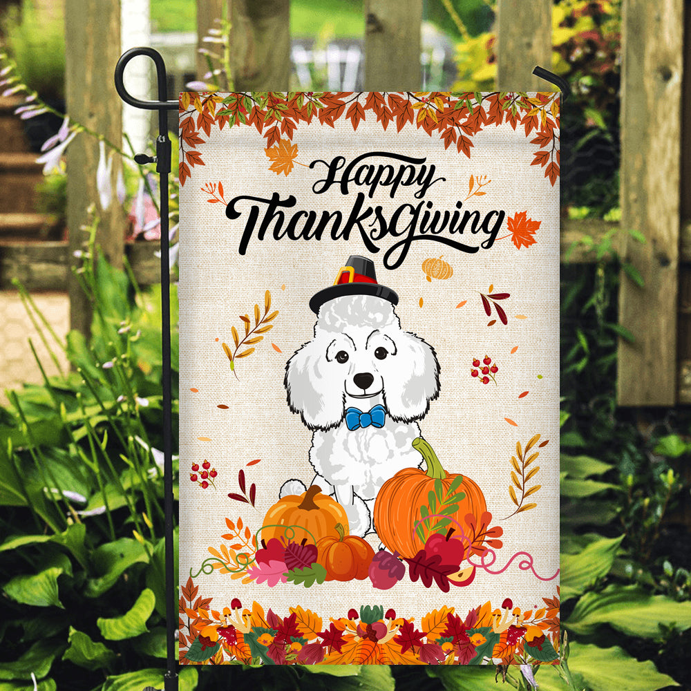 Happy Thanksgiving Funny Poodle Flag Fall Pumpkin Farmhouse Autumn Thanksgiving Flag | Teecentury.com