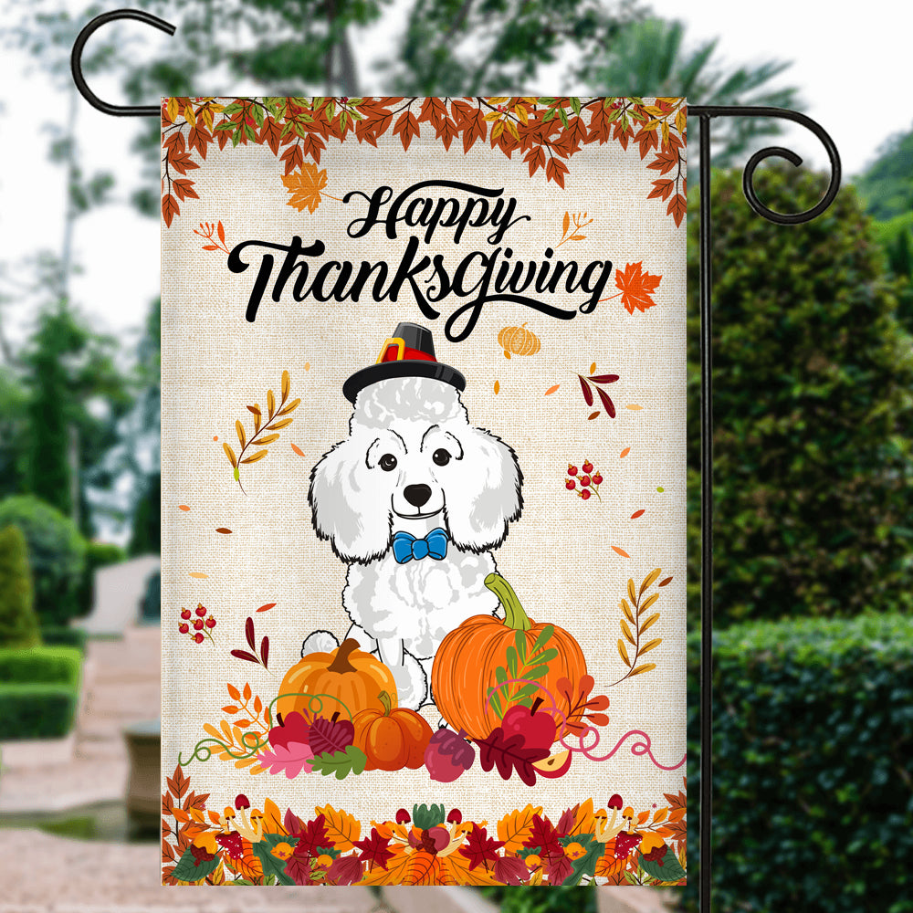 Happy Thanksgiving Funny Poodle Flag Fall Pumpkin Farmhouse Autumn Thanksgiving Flag | Teecentury.com