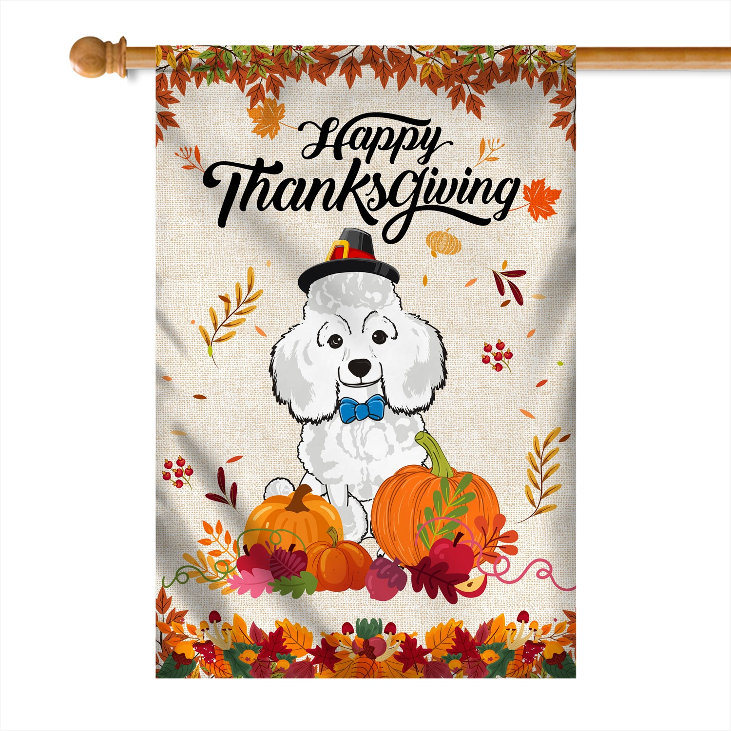 Happy Thanksgiving Funny Poodle Flag Fall Pumpkin Farmhouse Autumn Thanksgiving Flag | Teecentury.com