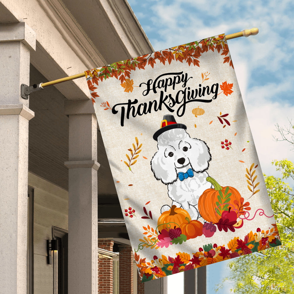 Happy Thanksgiving Funny Poodle Flag Fall Pumpkin Farmhouse Autumn Thanksgiving Flag | Teecentury.com