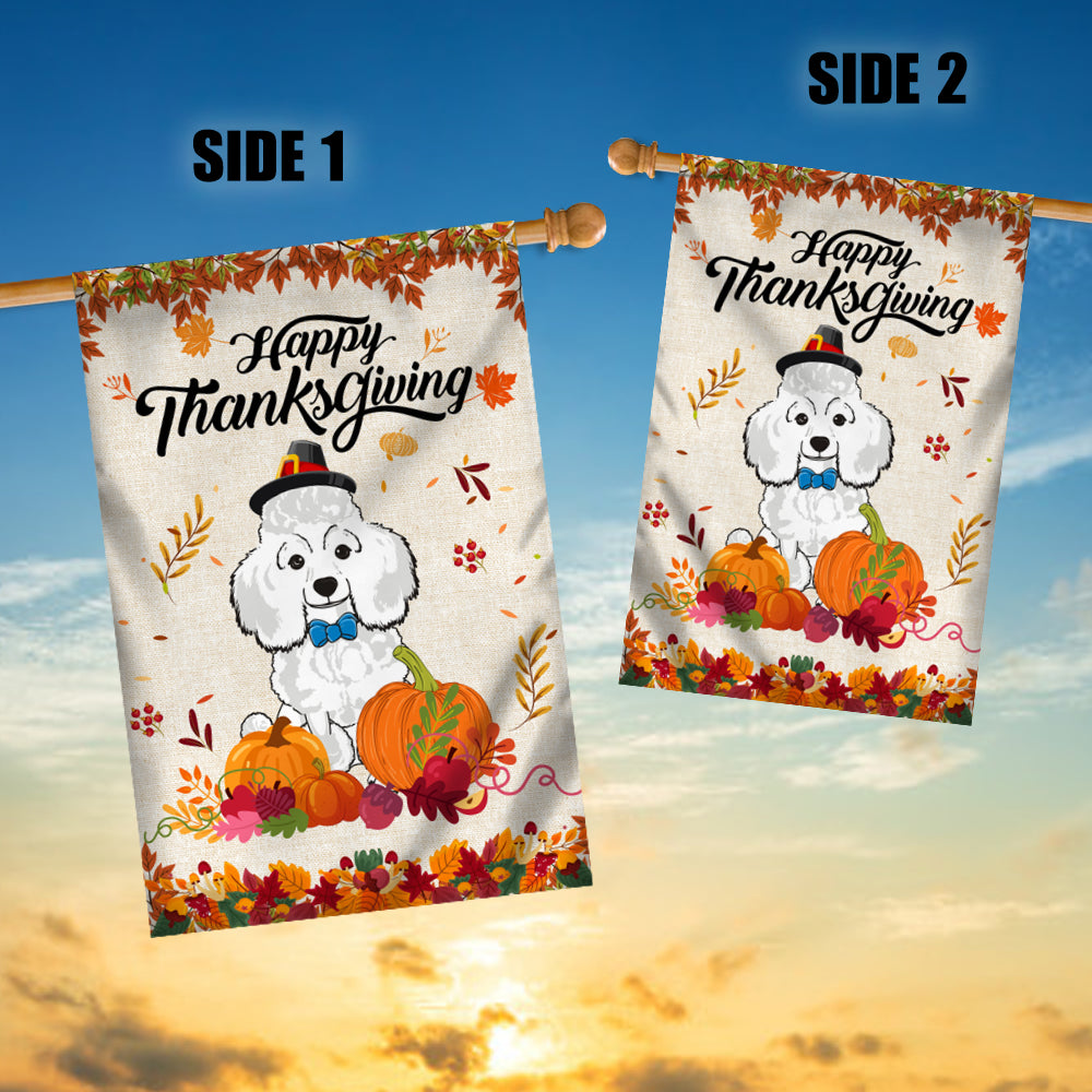 Happy Thanksgiving Funny Poodle Flag Fall Pumpkin Farmhouse Autumn Thanksgiving Flag | Teecentury.com