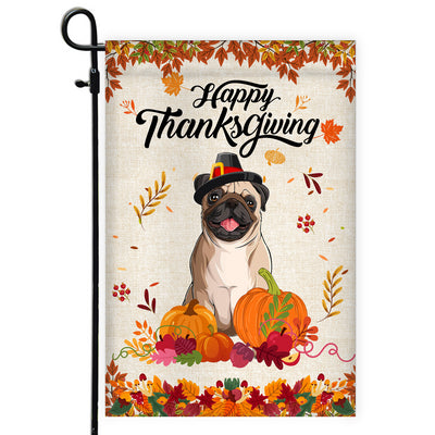 Happy Thanksgiving Funny Pug Flag Fall Pumpkin Farmhouse Autumn Thanksgiving Flag | Teecentury.com