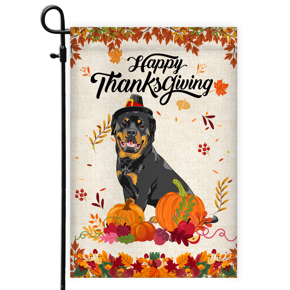 Happy Thanksgiving Funny Rottweiler Flag Fall Pumpkin Farmhouse Autumn Thanksgiving Flag | Teecentury.com