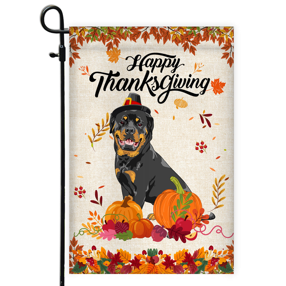 Happy Thanksgiving Funny Rottweiler Flag Fall Pumpkin Farmhouse Autumn Thanksgiving Flag | Teecentury.com
