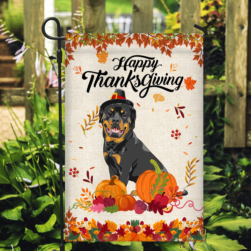 Happy Thanksgiving Funny Rottweiler Flag Fall Pumpkin Farmhouse Autumn Thanksgiving Flag | Teecentury.com