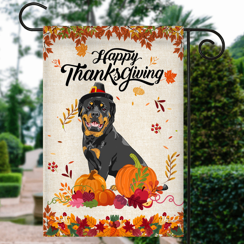 Happy Thanksgiving Funny Rottweiler Flag Fall Pumpkin Farmhouse Autumn Thanksgiving Flag | Teecentury.com