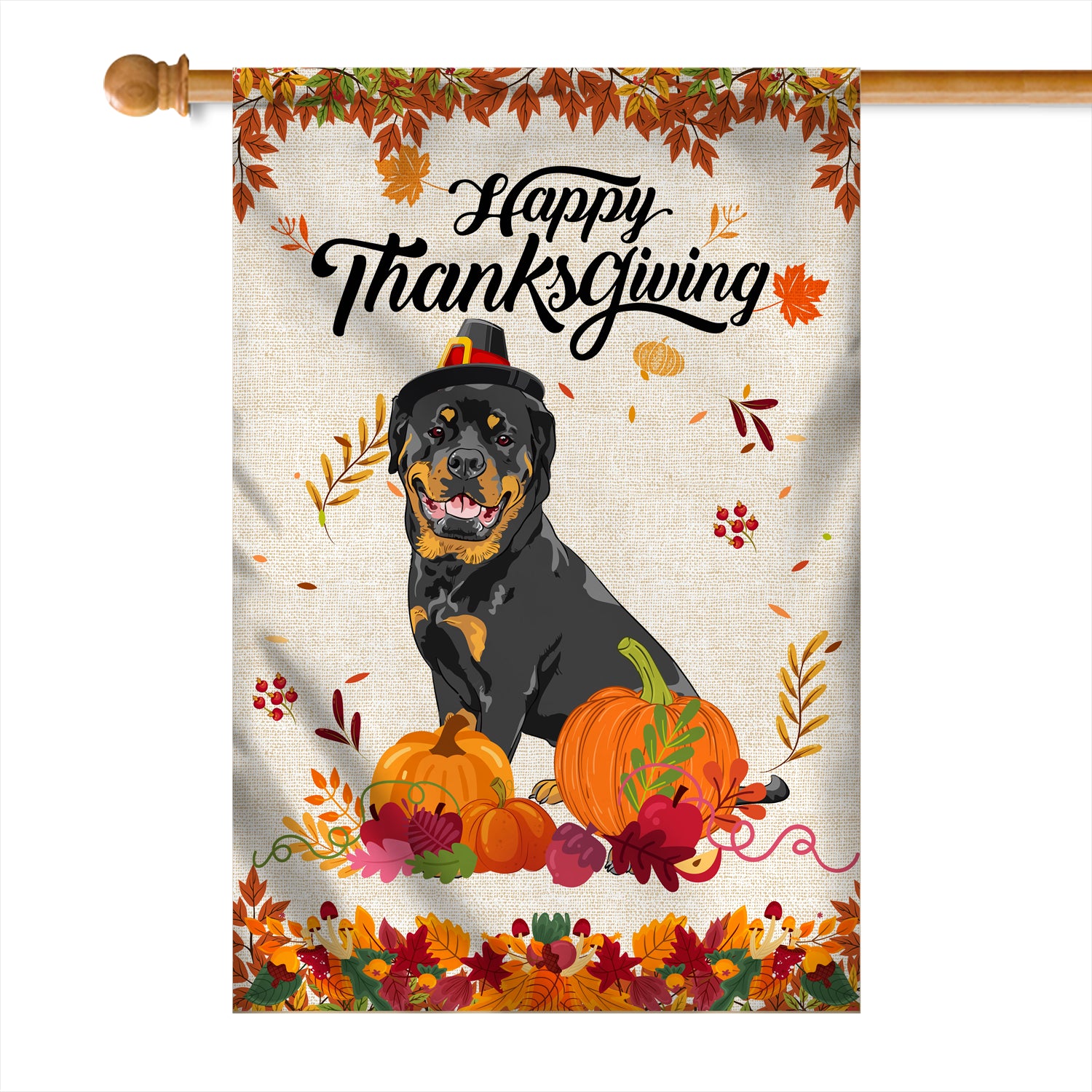 Happy Thanksgiving Funny Rottweiler Flag Fall Pumpkin Farmhouse Autumn Thanksgiving Flag | Teecentury.com
