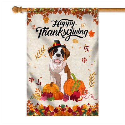 Happy Thanksgiving Funny Saint Bernard Flag Fall Pumpkin Farmhouse Autumn Thanksgiving Flag | Teecentury.com