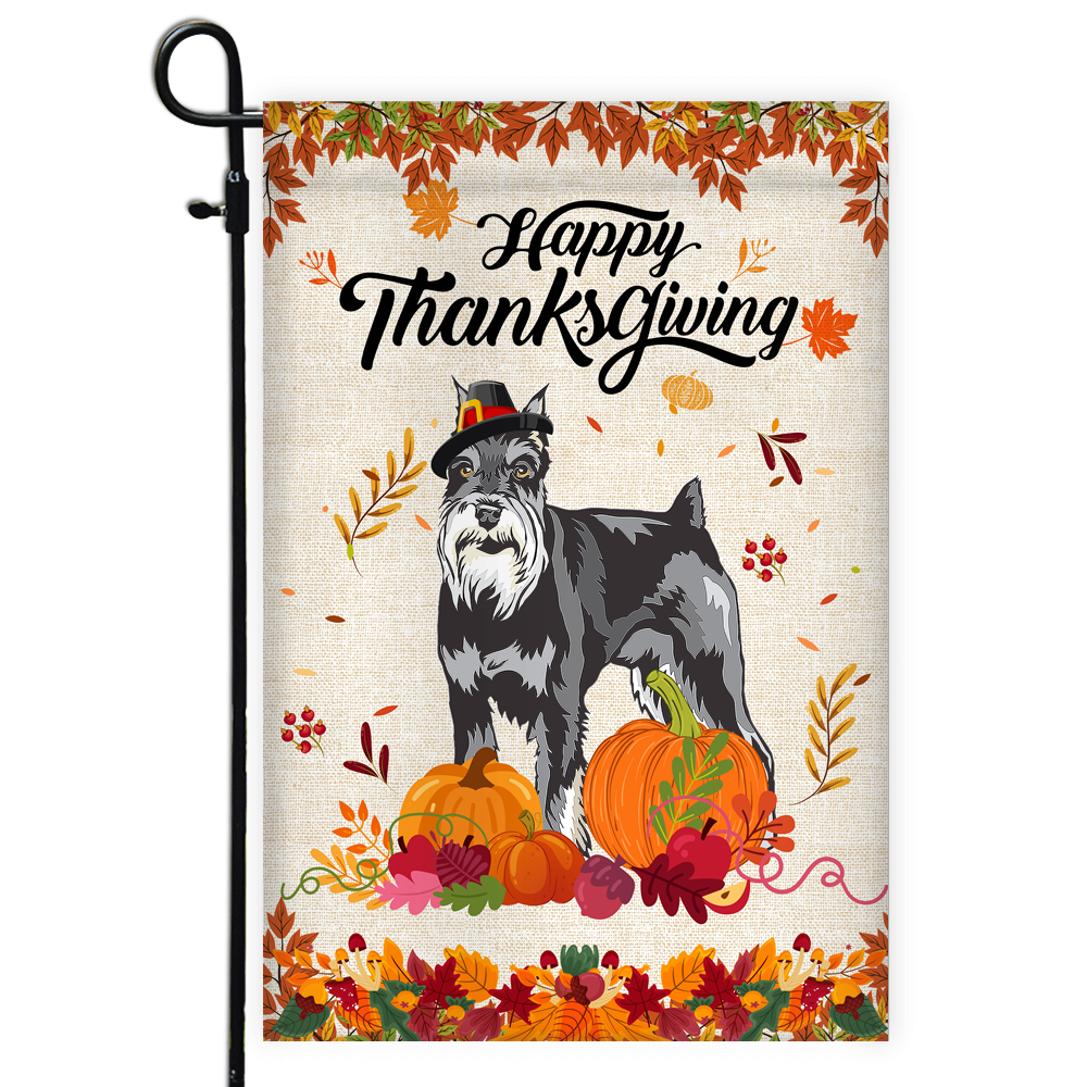 Happy Thanksgiving Funny Schnauzer Flag Fall Pumpkin Farmhouse Autumn Thanksgiving Flag | Teecentury.com