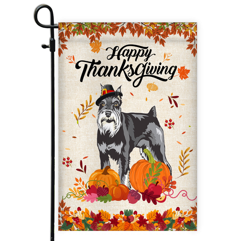 Happy Thanksgiving Funny Schnauzer Flag Fall Pumpkin Farmhouse Autumn Thanksgiving Flag | Teecentury.com