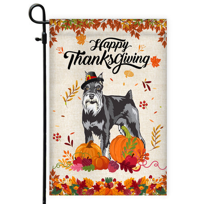 Happy Thanksgiving Funny Schnauzer Flag Fall Pumpkin Farmhouse Autumn Thanksgiving Flag | Teecentury.com