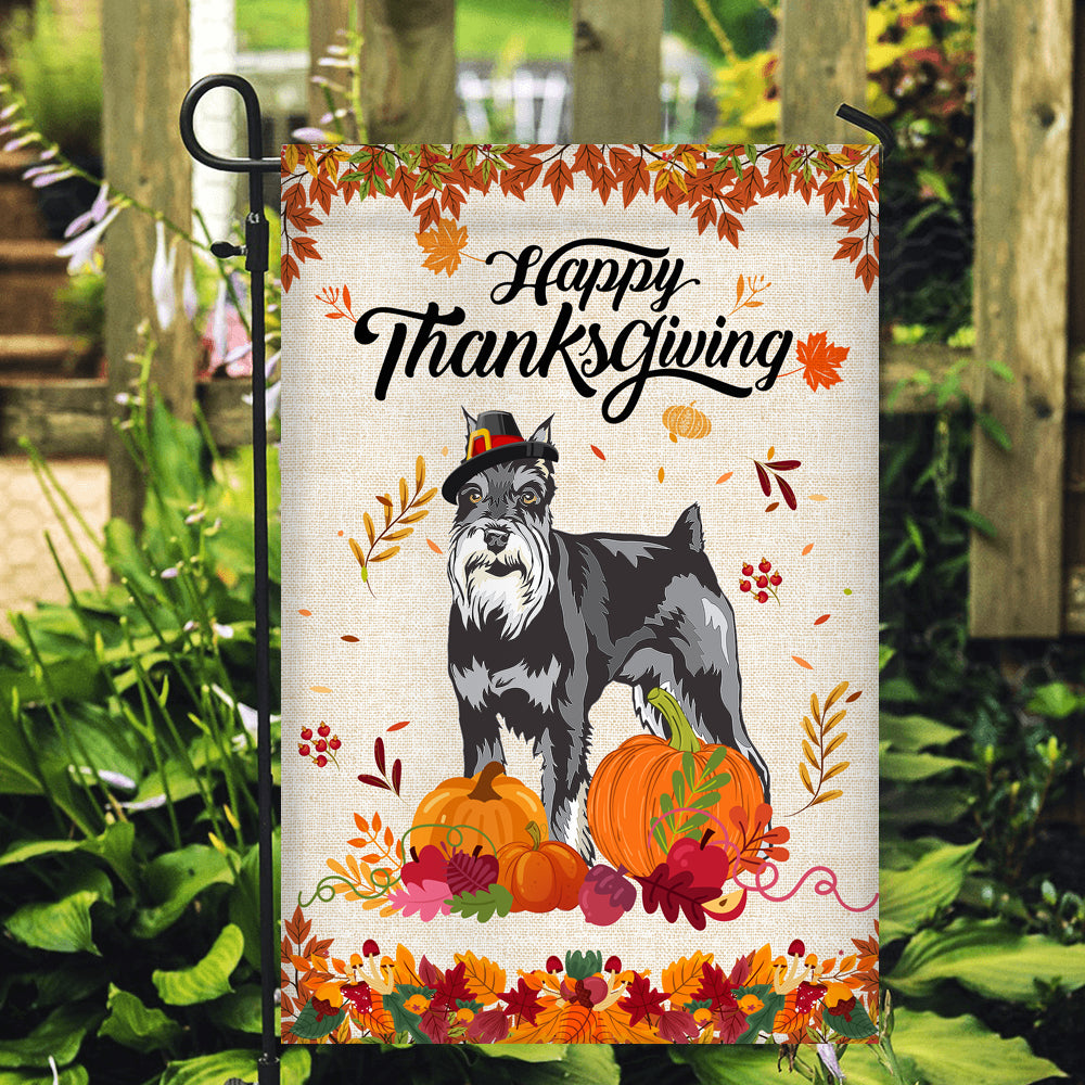 Happy Thanksgiving Funny Schnauzer Flag Fall Pumpkin Farmhouse Autumn Thanksgiving Flag | Teecentury.com