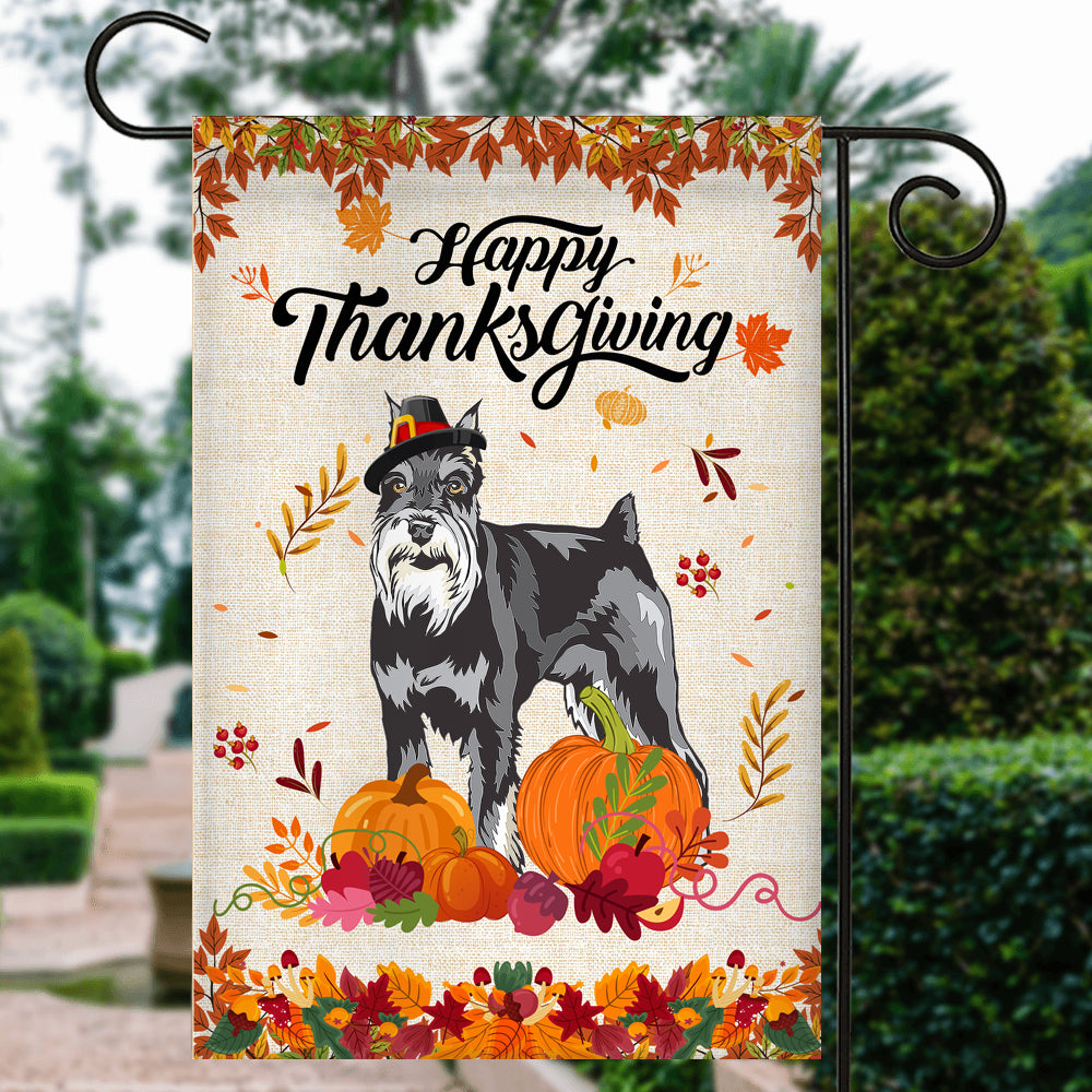Happy Thanksgiving Funny Schnauzer Flag Fall Pumpkin Farmhouse Autumn Thanksgiving Flag | Teecentury.com