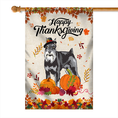 Happy Thanksgiving Funny Schnauzer Flag Fall Pumpkin Farmhouse Autumn Thanksgiving Flag | Teecentury.com