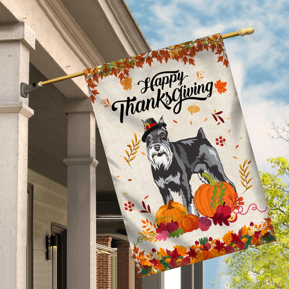 Happy Thanksgiving Funny Schnauzer Flag Fall Pumpkin Farmhouse Autumn Thanksgiving Flag | Teecentury.com