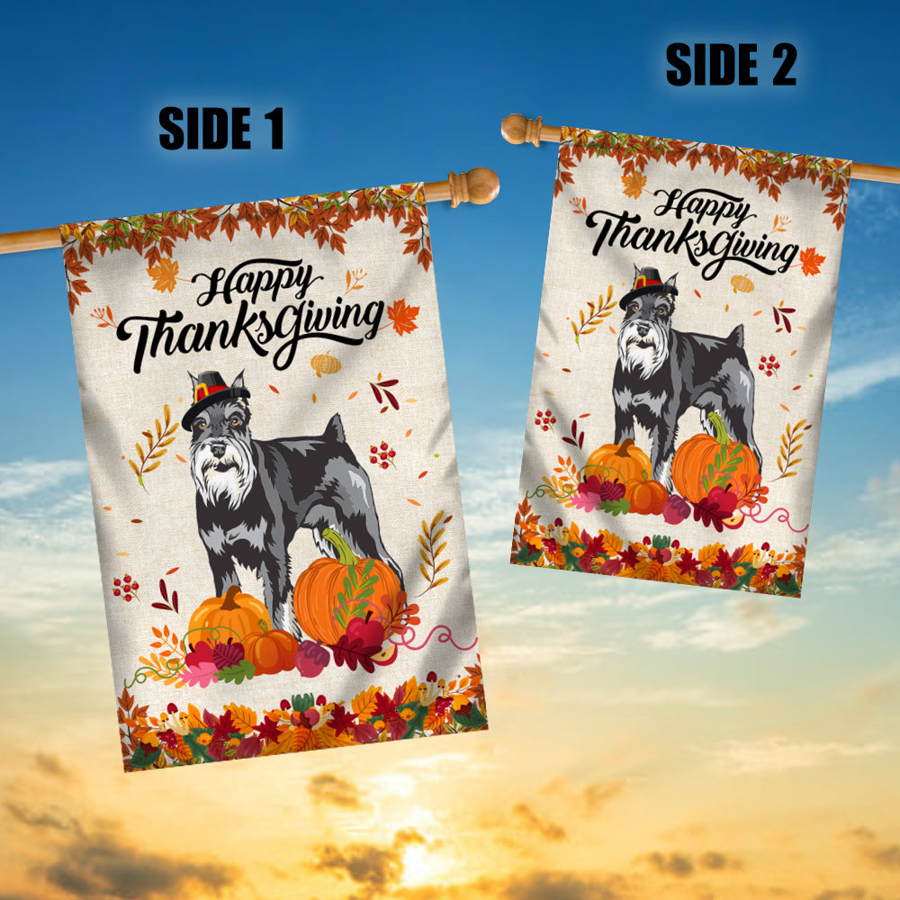 Happy Thanksgiving Funny Schnauzer Flag Fall Pumpkin Farmhouse Autumn Thanksgiving Flag | Teecentury.com
