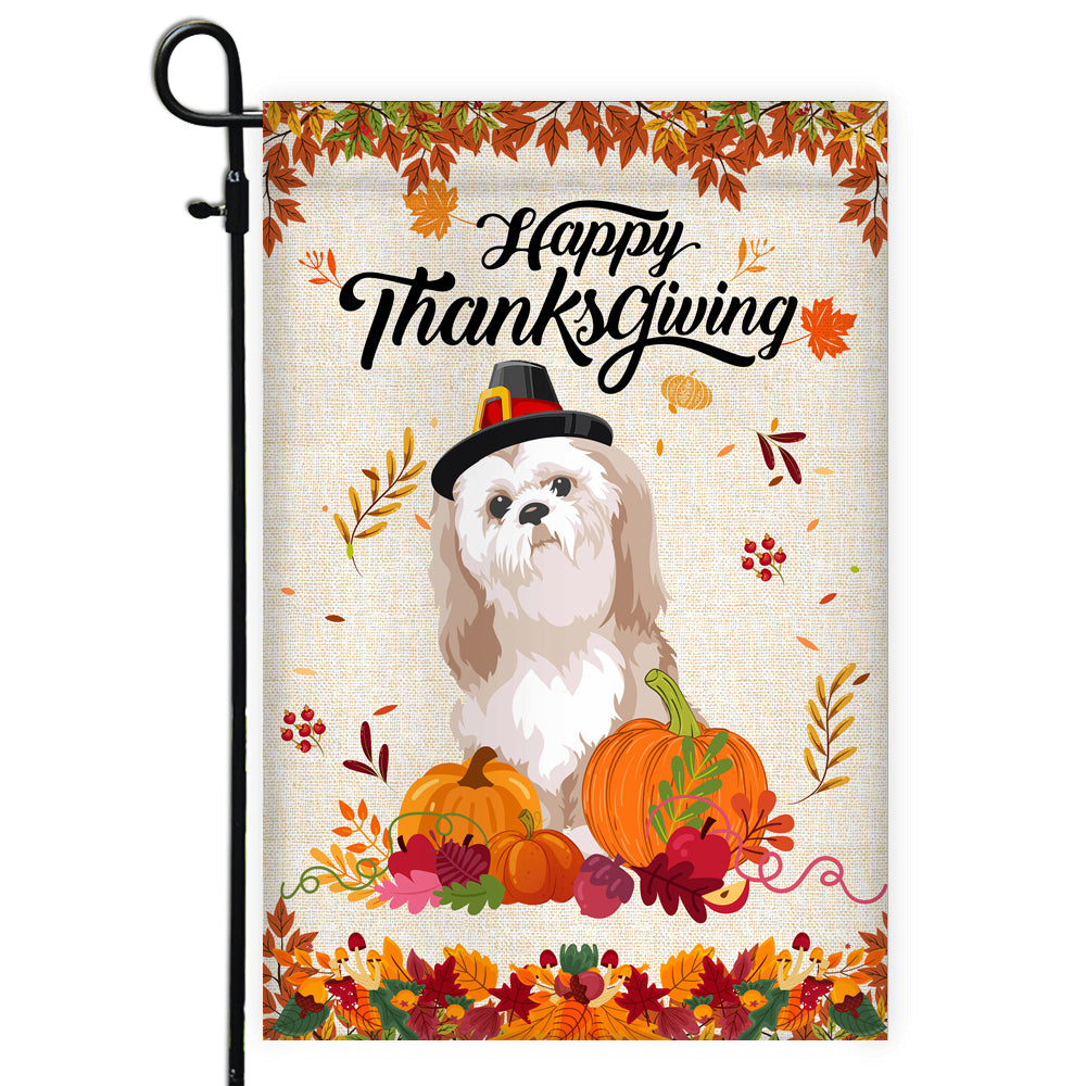 Happy Thanksgiving Funny Shih Tzu Flag Fall Pumpkin Farmhouse Autumn Thanksgiving Flag | Teecentury.com
